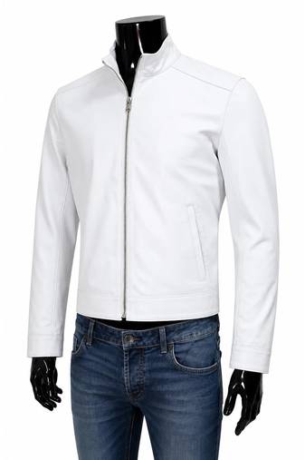 Men's white genine leather everyday wear biker jacket