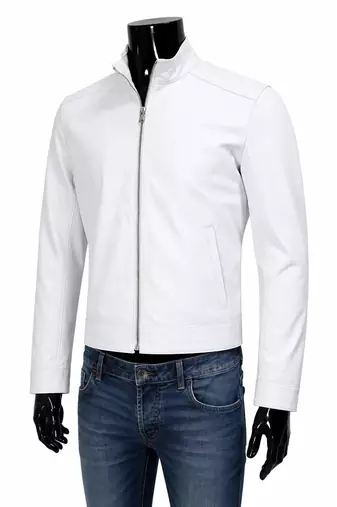 Men's white genine leather everyday wear biker jacket