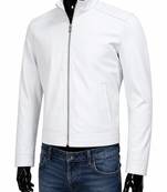Men's white genine leather everyday wear biker jacket