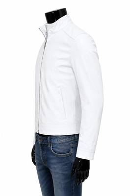 Men's white genine leather everyday wear biker jacket 2