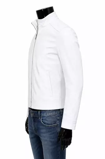 Men's white genine leather everyday wear biker jacket