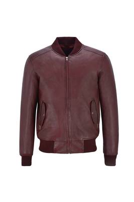 Men's burgundy genuine leather fashion outerwear bomber biker jacket 1