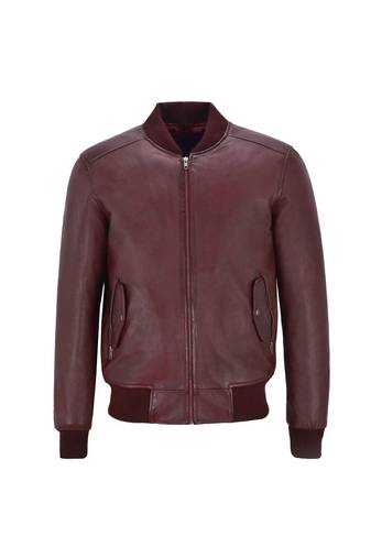 Men's burgundy genuine leather fashion outerwear bomber biker jacket