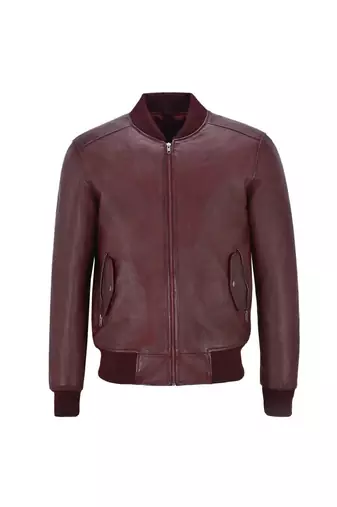 Men's burgundy genuine leather fashion outerwear bomber biker jacket
