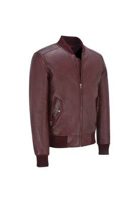 Men's burgundy genuine leather fashion outerwear bomber biker jacket 2
