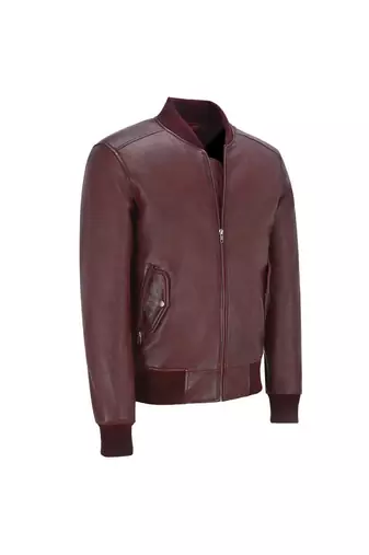 Men's burgundy genuine leather fashion outerwear bomber biker jacket