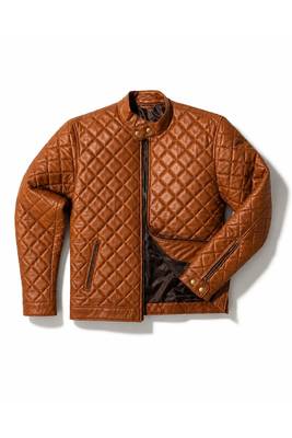 Men's tan quilted leather casual style biker jacket 1