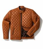 Men's tan quilted leather casual style biker jacket