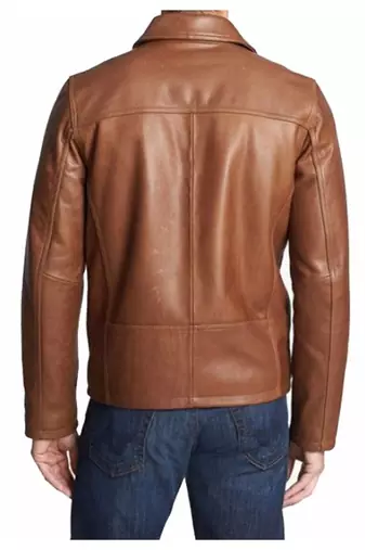 Men's tan genuine leather daily wear casual style biker jacket