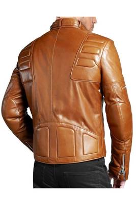 Men's tan lambskin leather modern fit quilted moto biker jacket 2
