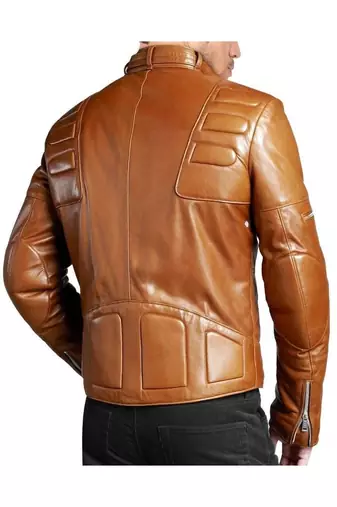 Men's tan lambskin leather modern fit quilted moto biker jacket