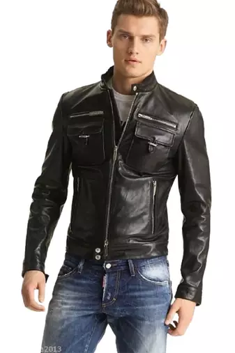 Men's  black genuine leather handcrafted moto biker jacket