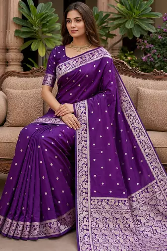 Wine soft silk blend saree with zari weaving meenakari design