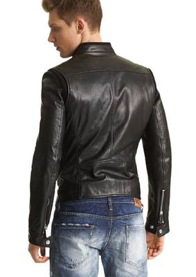Men's  black genuine leather handcrafted moto biker jacket 2