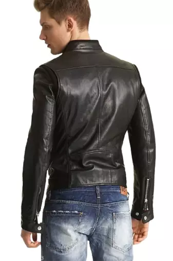 Men's  black genuine leather handcrafted moto biker jacket