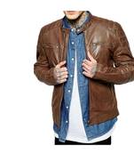 Men's brown genuine leather tailored look moto biker jacket