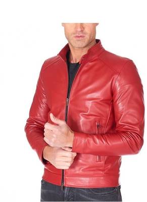Men's red leather street style genuine biker jacket 1