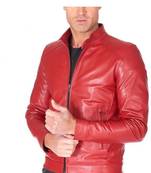 Men's red leather street style genuine biker jacket