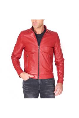 Men's red leather street style genuine biker jacket 2