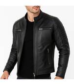 Men's black lambskin leather timeless style biker jacket