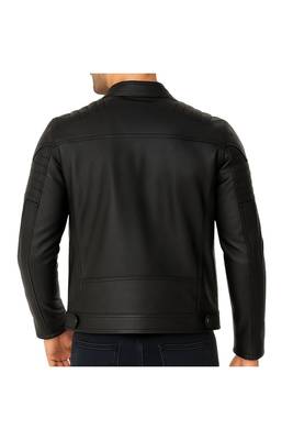 Men's black lambskin leather timeless style biker jacket 2