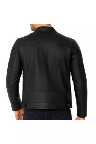 Men's black lambskin leather timeless style biker jacket