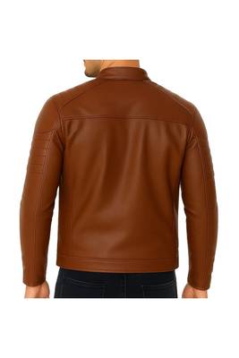 Men's genuine tan leather casual style daily wear biker jacket 2