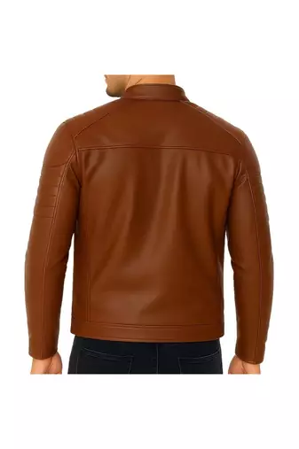 Men's genuine tan leather casual style daily wear biker jacket