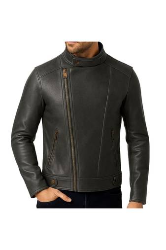 Men's black leather biker jacket premium quality genuine moto biker jacket