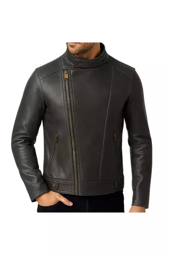 Men's black leather biker jacket premium quality genuine moto biker jacket