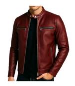Men's red leather smart casual genuine moto  biker jacket
