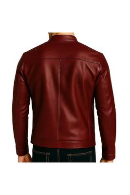 Men's red leather smart casual genuine moto  biker jacket 2