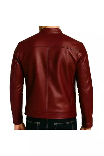 Men's red leather smart casual genuine moto  biker jacket