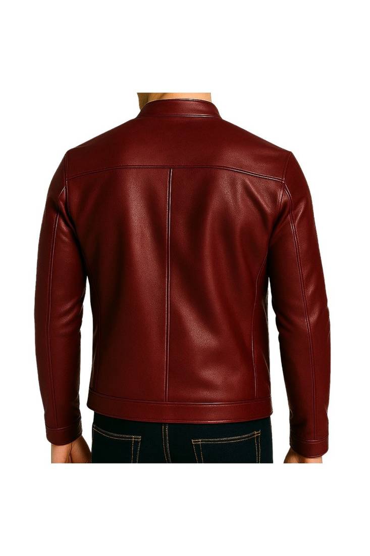 Men's red leather smart casual genuine moto  biker jacket