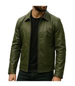 Men's olive green genuine leather iconic look moto biker jacket