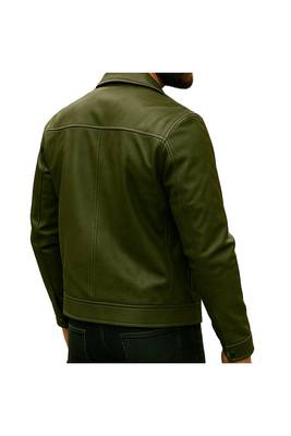 Men's olive green genuine leather iconic look moto biker jacket 2