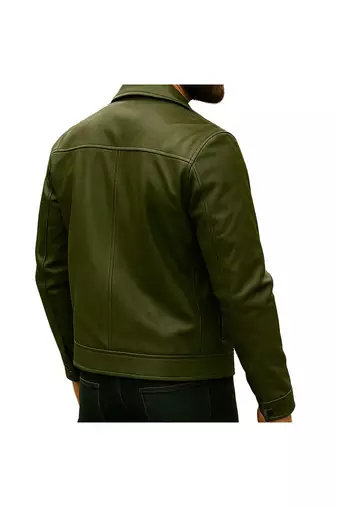 Men's olive green genuine leather iconic look moto biker jacket
