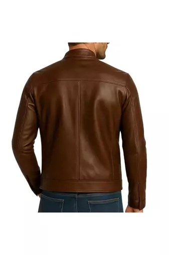Men's brown genuine leather urban fashion moto biker jacket
