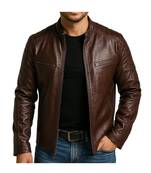 Men's brown leather daily wear real genuine lambskin  biker jacket