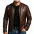 Men's brown leather daily wear real genuine lambskin  biker jacket