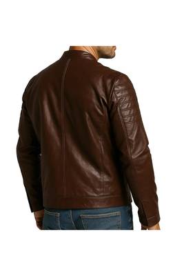 Men's brown leather daily wear real genuine lambskin  biker jacket 2