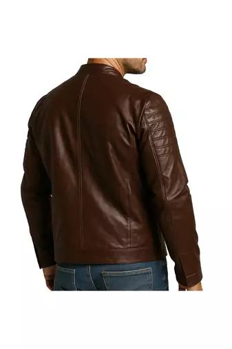Men's brown leather daily wear real genuine lambskin  biker jacket