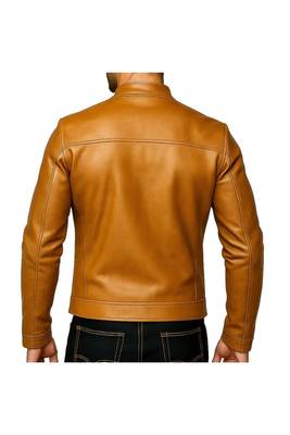 Men's genuine tan leather signature look moto biker jacket 2