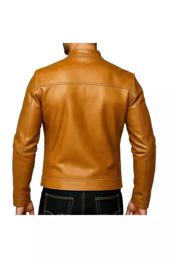 Men's genuine tan leather signature look moto biker jacket