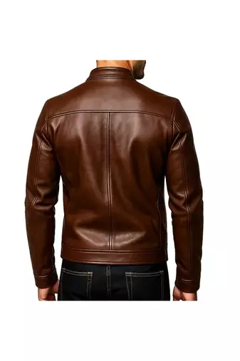 Men's genuine brown leather classic design casual biker jacket
