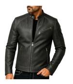 Men's black genuine leather premium finish biker jacket