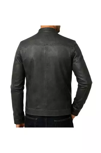 Men's black genuine leather premium finish biker jacket