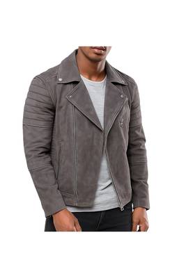 Men's grey suede leather everyday wear biker jacket 1