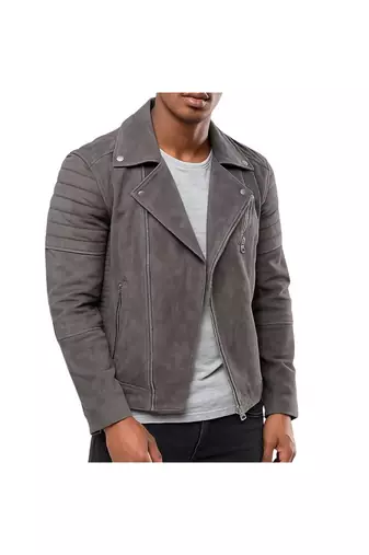 Men's grey suede leather everyday wear biker jacket