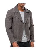 Men's grey suede leather everyday wear biker jacket